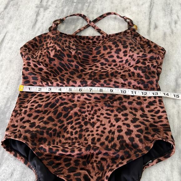 Time and Tru Brown Animal Print One piece Swimsuit NWT Woman Size M 8/10 - Picture 8 of 9